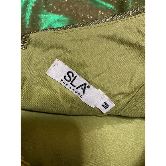 SLA The Label Green Metallic Glittered Sleeveless Cami Camisole Mini Dress Sz M - Picture 6 of 6